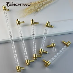 TENCHTWO Crystal Kitchen Furniture Handles Wardrobes Bathroom Cabinet Pulls Shoe Cupboard Drawer Door Knobs Gold T Bar