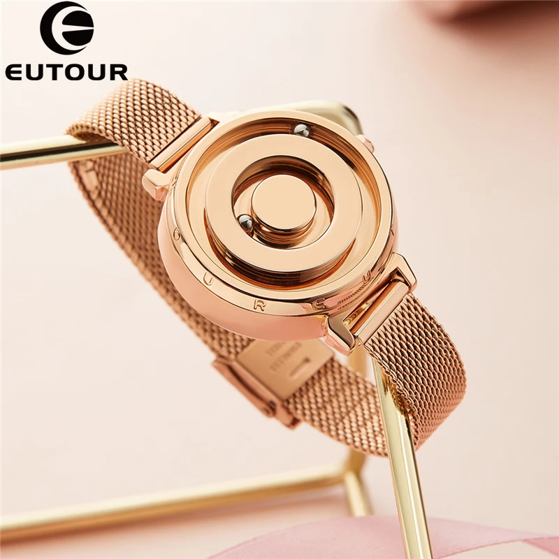 Eutour-Relógio Magnético de Ouro Rosa Feminino, Quartzo Estudantil Feminino, Planta Minimalista, Aço Inoxidável, Moda, Tendência, Novo, Original