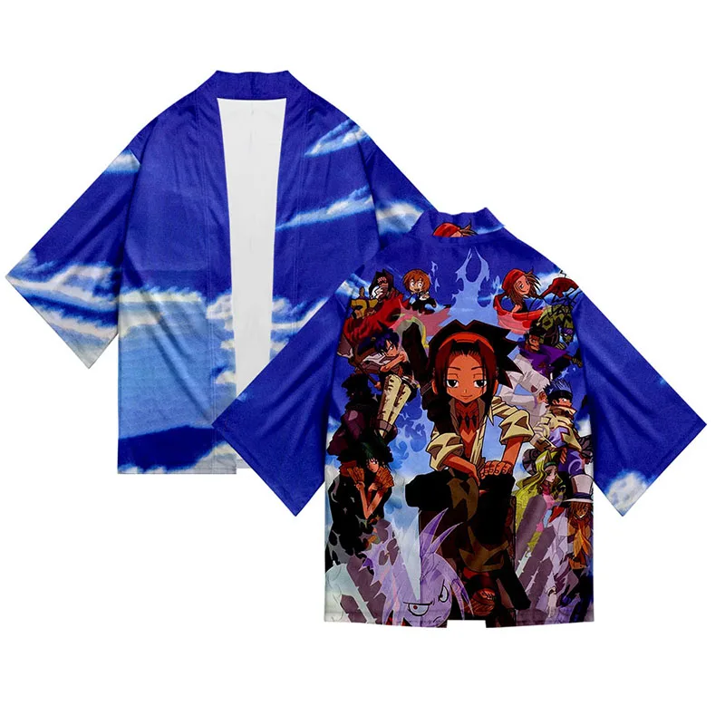 

Japanese Anime Harajuku Kimono Shirt Shaman King Cartoon 3d Print Fashion Men Seven Point Sleeve Tops Cardigan Jackets Plus Size