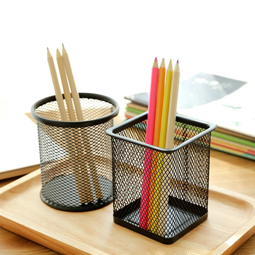 New Black Metal Stand Mesh Style Pen Pencil Ruler Holder Desk Organizer Storage Office Accessories School Office Supplies