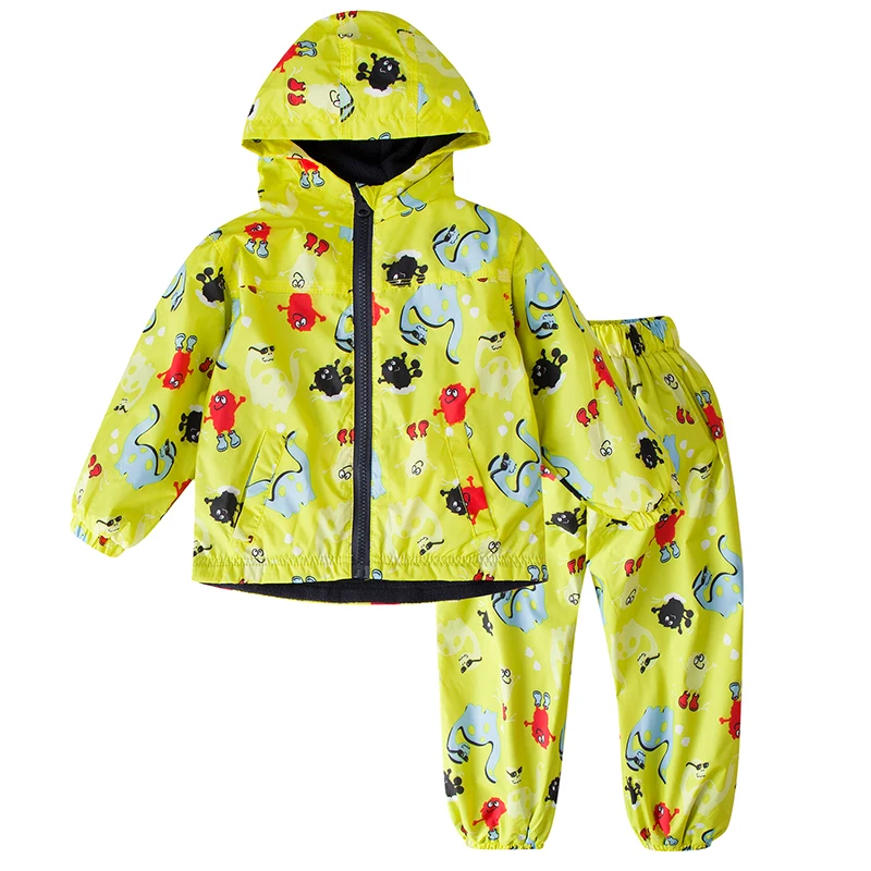 2PCS Autumn Raincoat Clothing Set Cartoon Print Kids Outfits Girls Boys Waterproof Jacket+Pants Casual Suit Children's Clothes