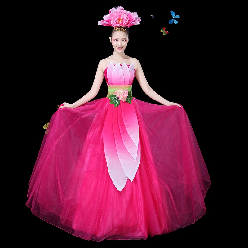 opening dance dress for women new year dancer clothes adults rose flower dance dress singer stage performance