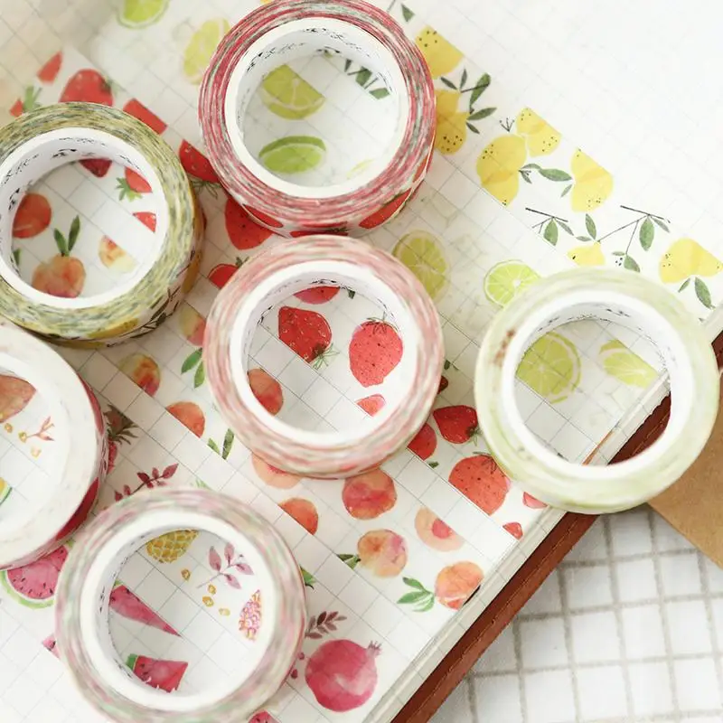 Washi Tape 15mmx7m Summer Cool Fruit Japanese Masking Washi Decorative Adhesive Scrapbooking Sticker Label Stationery Stickers