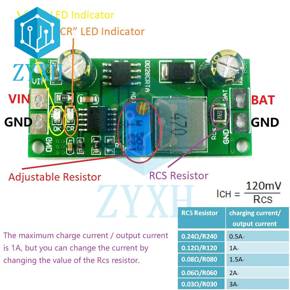 1A 3.7-18.5V Li-ion LiFePO4 Battery Charger Module DC-DC Buck Converter Adjustable 4.2V 4.3V 4.35V 8.4V 12.6V 16.8V 21V