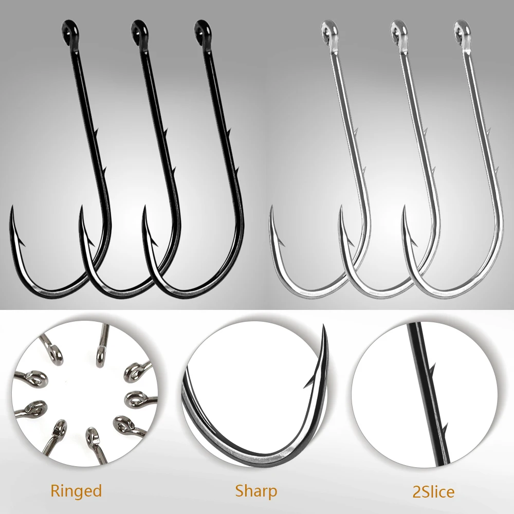 10Pcs/Lots color black white  baitholder  1/0#-14# ringed fishing hooks eyes Carbon Steel High Steel With Notches