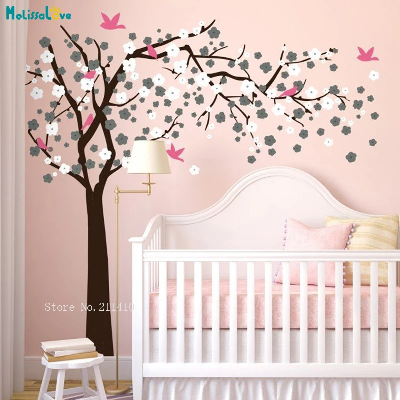 Blossom Tree With Birds Wall Decals Self-adhesive Home Decoration Living Room Bedroom Colorful Sticker Art Design YT3206