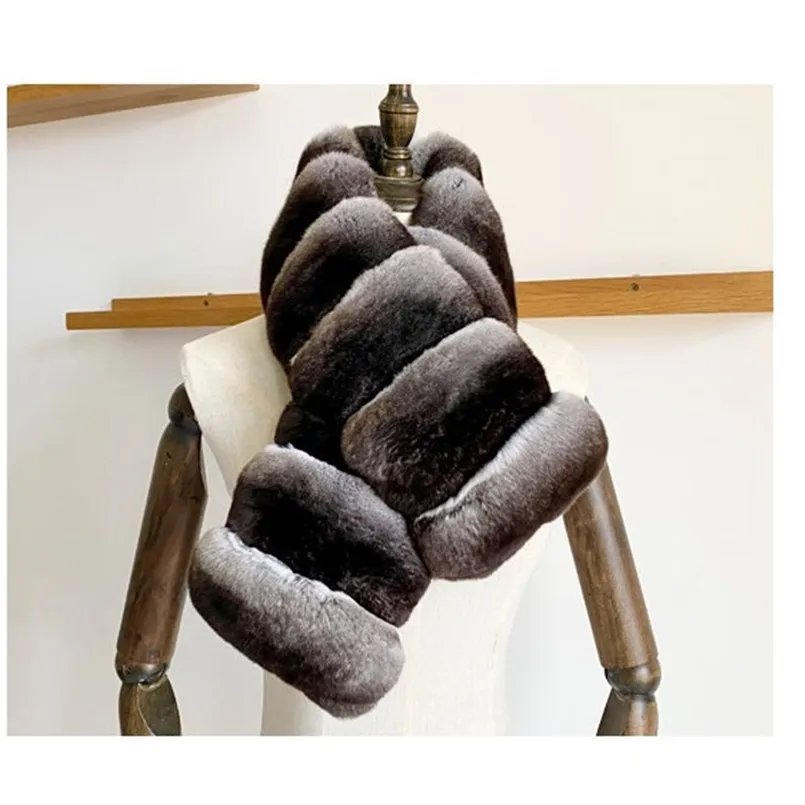 New Design Luxury Real Chinchilla Fur Scarf Fashion Natural Color Women Winter Wraps Lady Muffler