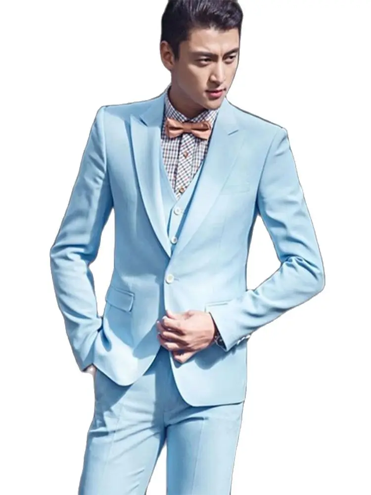 

Classic Style 1button Sky Blue Blazer Trousers Groom Men Suits Tuxedo Man'S Wedding Prom Suits Party Wear(Jacket+Pants+Vest+Tie)