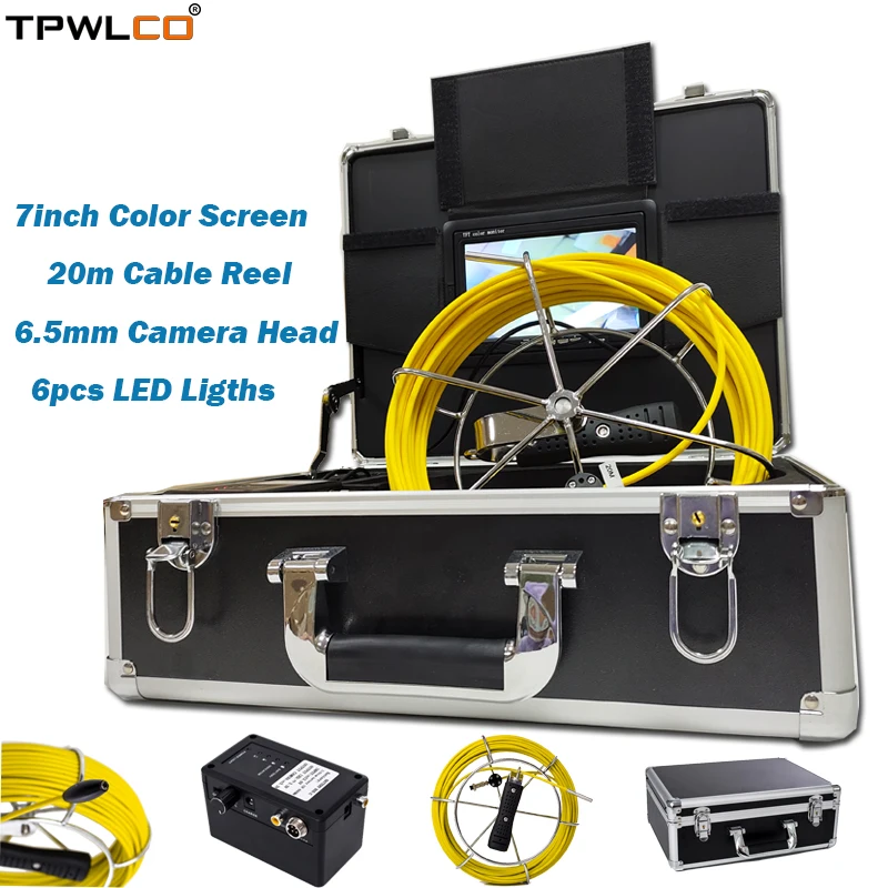 

Diameter 6.5mm Gas Pipe Inspection Camera With 6pcs LED Lights Sewer Pipe Video Inspection Camera System 7inch Monitor 20m Cable