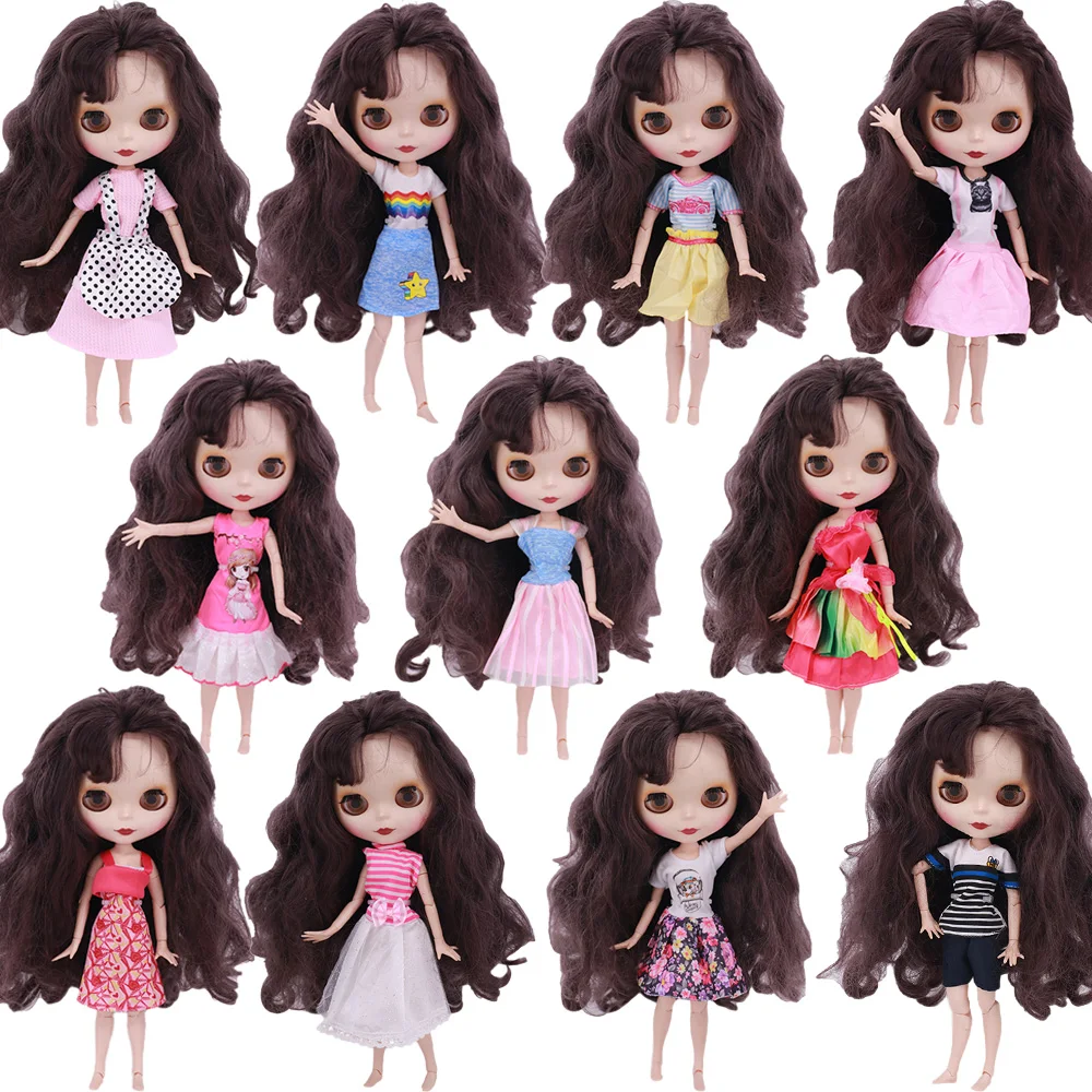 25pcs Blyth Doll Clothes For 1/6 30 Cm bjd Pink Dress Multicolor Fashion Denim Skirt + T-shirt Baby Girl's Clothes DIY Toy Gifts