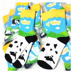 2021 New Adult Crew Cotton Socks Farm Blue Sky Black White Cloud Cow Dairy Cattle Jointly Branded Milk Ice Cream Street Fashion