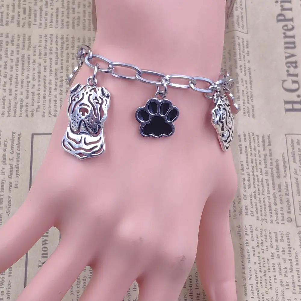 Cute Hot Unique Old English Shepherd Husky Chinese Shar Pei Dog Animal Stainless Steel Charm Chain Bracelets Men Women SB004