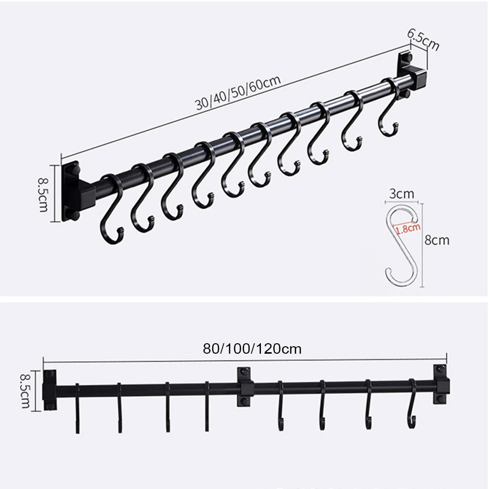 Wall Mounted Space Aluminum Pantry Tool Holder, Single Bar, Easy Storage Knife Rack Strip for Kitchen Utensil Tool, Sundry Hooks