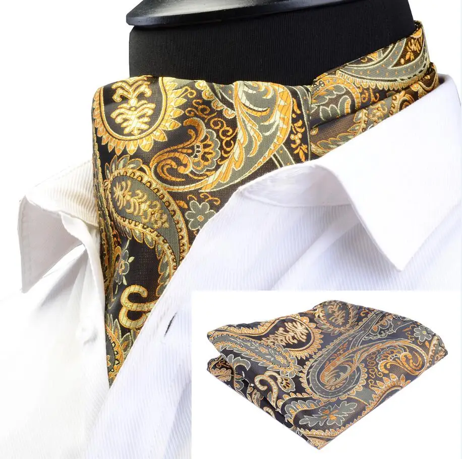 Ricnais hombres Vintage Polka Dot patrón de Paisley Ascot y plaza de bolsillo Caballero traje de boda Formal corbata Set de Ascot