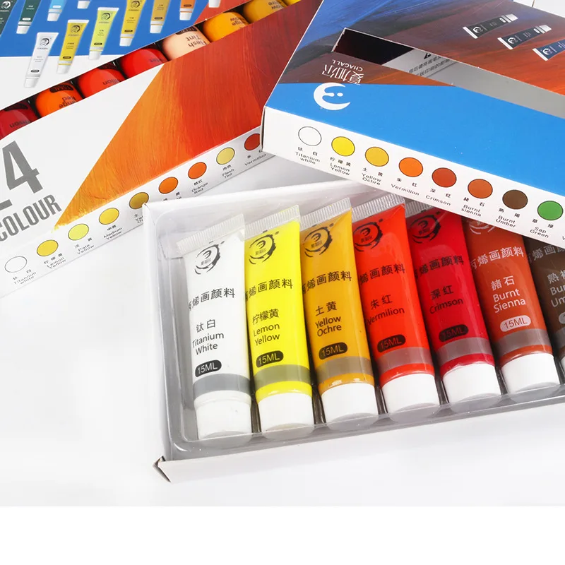 12/24 colores, juego de pintura acrílica, suministros de pintura de 15 ml, pinturas acrílicas no tóxicas para principiantes y artistas profesionales