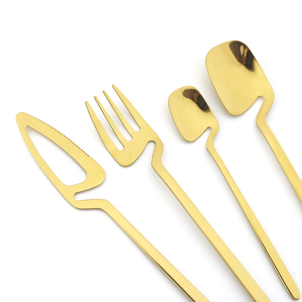 6 People Gold Cutlery Set 304 Stainless Steel Dinnerware Knives Fork Tea Spoon Dinner Tableware Set Home Silverware Flatware Set