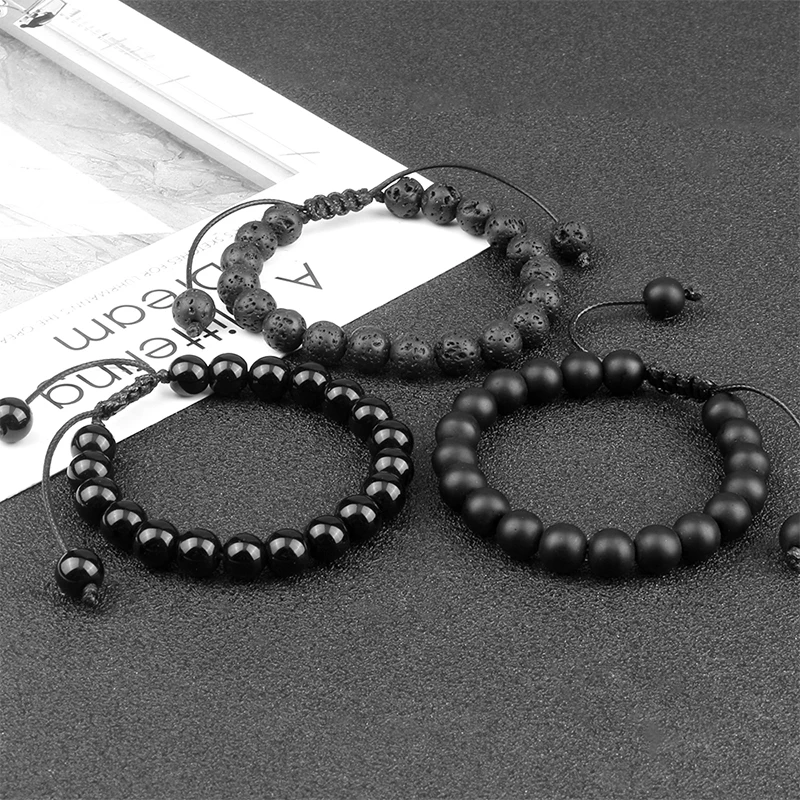 Beads Bracelet Adjustable 8mm Black Onyx Lava Tiger Eye Natural Stone Men Bracelets Healing Yoga Jewelry Gift for Women Pulsera