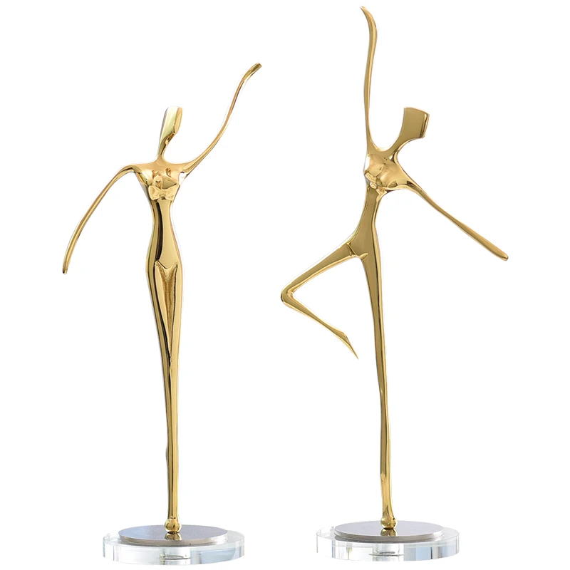 

Classic luxury pure copper ballet home decoration sculpture abstract art golden dance girl statue