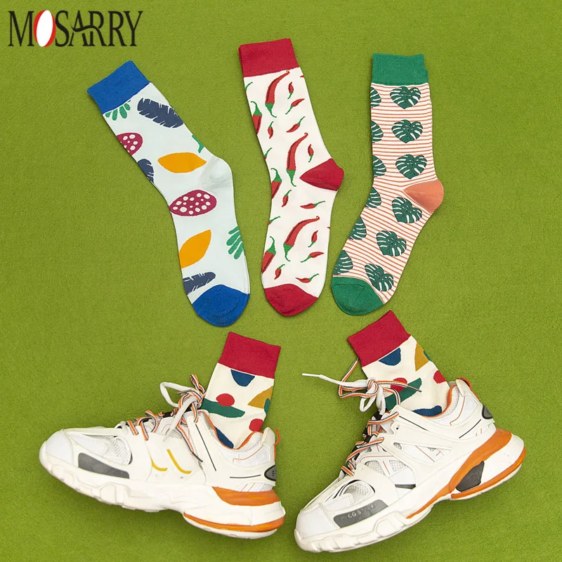 3 Pairs/Set Men Cotton Socks Casual Colorful Fashion Comfortable Crew Socks Street Skateboard Socks Happy Funny Harajuku Socks