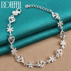 DOTEFFIL 925 Sterling Silver Full Heart Love Flower Chain Bracelet For Women Wedding Engagement Party Fashion  Jewelry