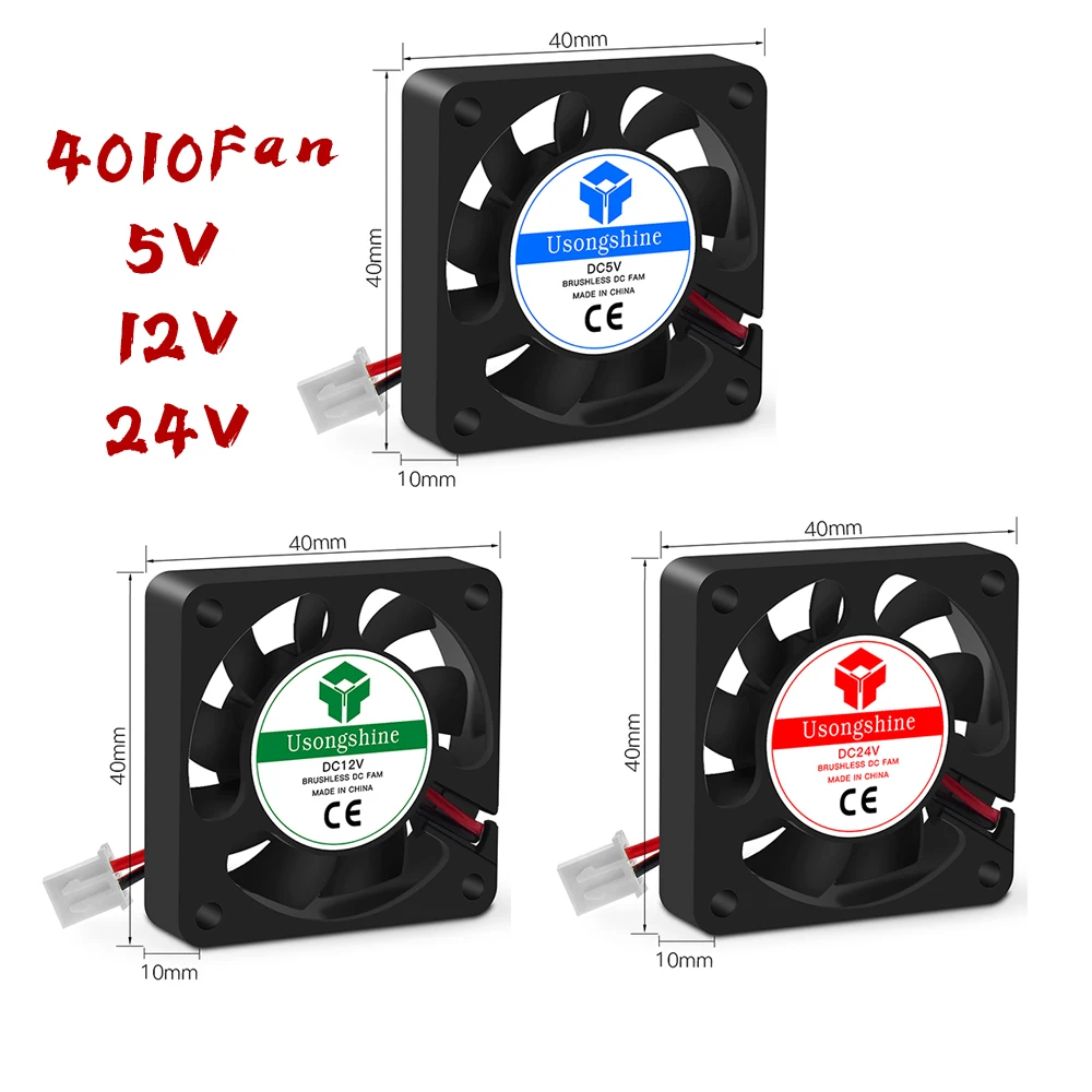 4010 Cooling Fan 12V 24V 2 Pin with Dupont Wire Brushless 40*40*10 Cool Fans Part Quiet DC 40m Cooler Radiato 3D Printers Parts