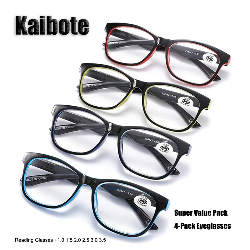 4 Pairs Reading Glasses for Men Women 1.0 1.5 2.0 2.5 3.0 3.5, High Quality Presbyopic Eyeglasses Spring Hinge Unisex Pack of 4