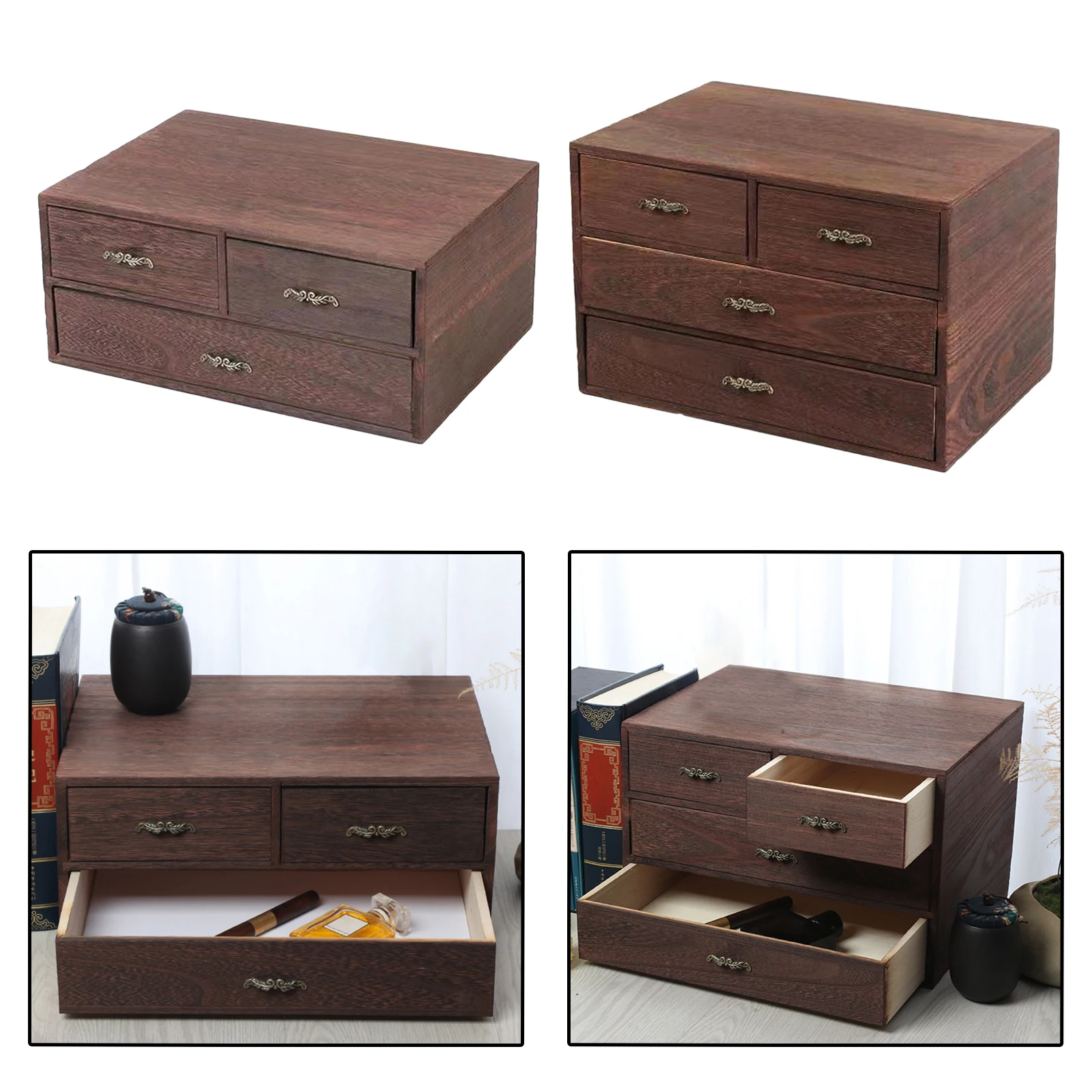 Portagioie retrò tipo di cassetto organizzatore Desktop custodia in legno scatole regalo Decorative per la casa gioielli Trinket Treasure Organizer