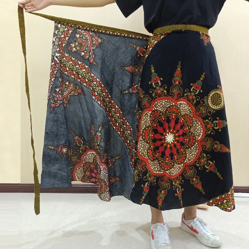 

100% Cotton Indie Folk African Skirt Spring Autumn Print A-Line Skirt for Women