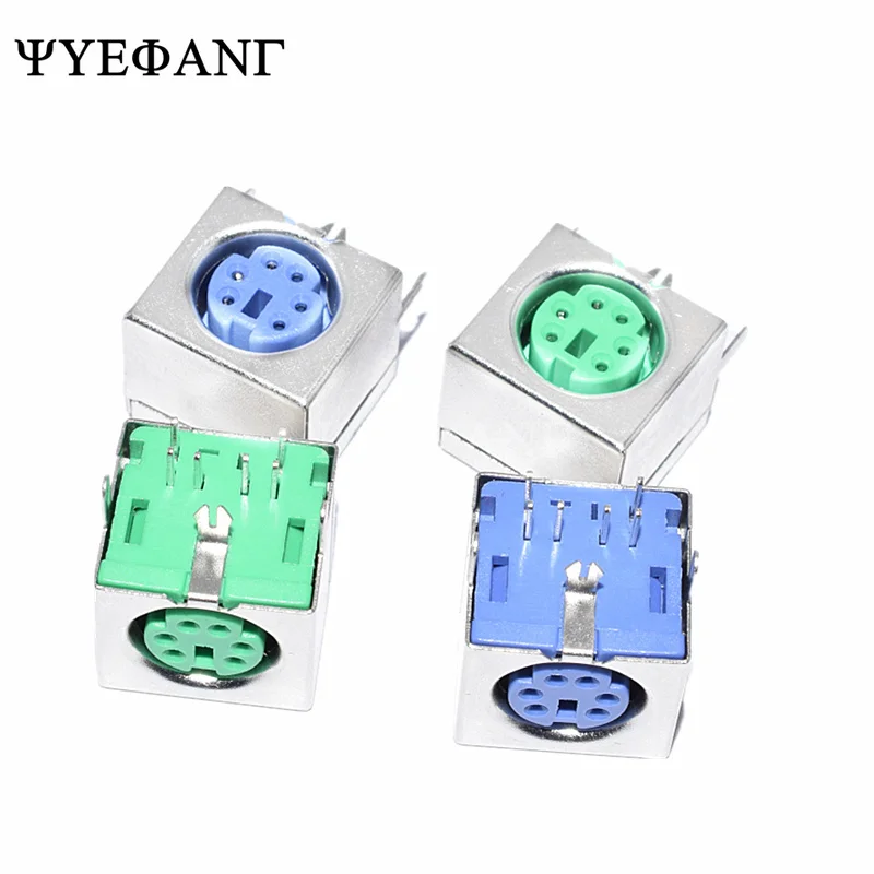 5PCS PS-2 PS2 connector for keyboard / mouse Blue Green 7pin+2pin socket ROHS 2 colors