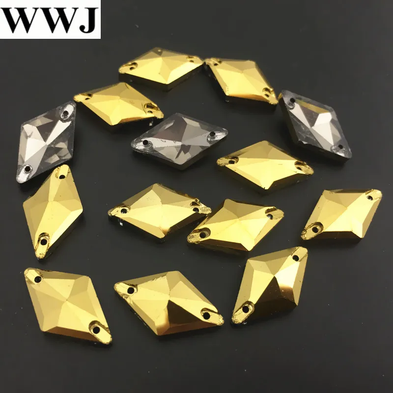 11x19mm di Cristallo di Vetro di Vetro Cucire Rombo di Strass Cuce Sulla Pietra Oro Ematite di Colore Flatback 2 fori Da Cucire branelli dei monili