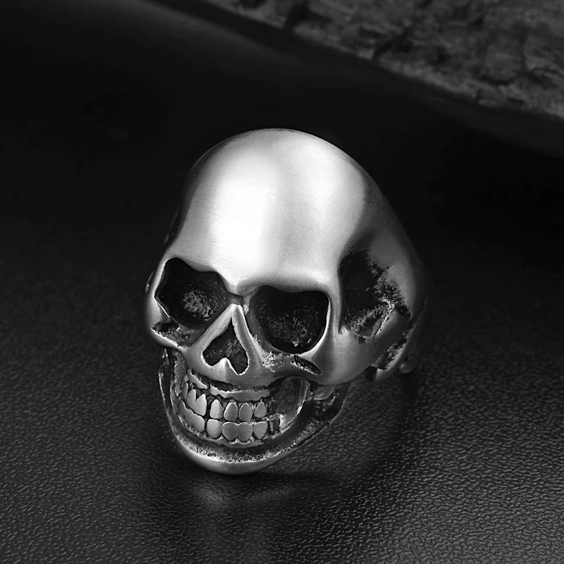 Men\'s Solid Skull Ring Gothic Punk Biker Rider Red/Blue Eyes Vintage Stainless Steel Skeleton Finger Band Men Jewelry