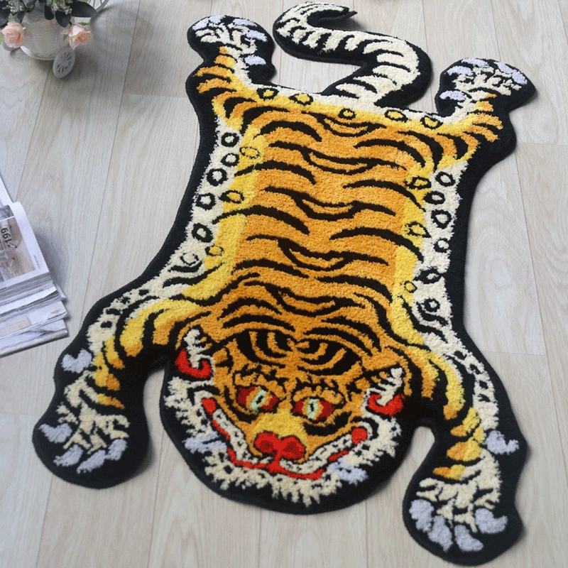 3D Tiger Rug Soft Animal Shape Tufting Carpet Children Room Plush Floor Mat Bathroom Non-slip Absorbent Bath Mat Bedside Carpet