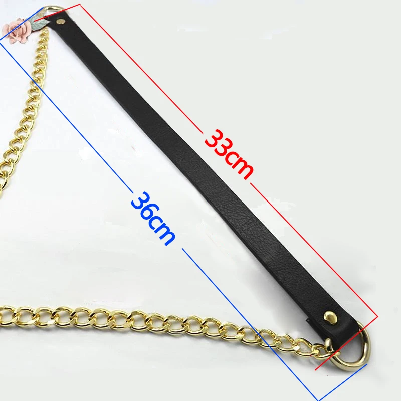 60cm-160cm Replacement Detachable Shoulder Bag Strap Black PU Leather Handle with Gold, Silver, Gun Black, Bronze Metal Chains