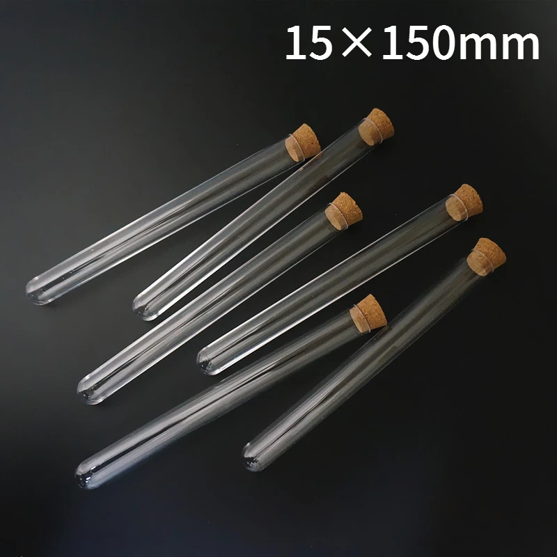 

20pcs 30pcs 50pcs 100pcs 200pcs 15x150mm (5.9*59 in ) Laboratory Clear Plastic Test Tubes Round Bottom Tube Vial With Cork