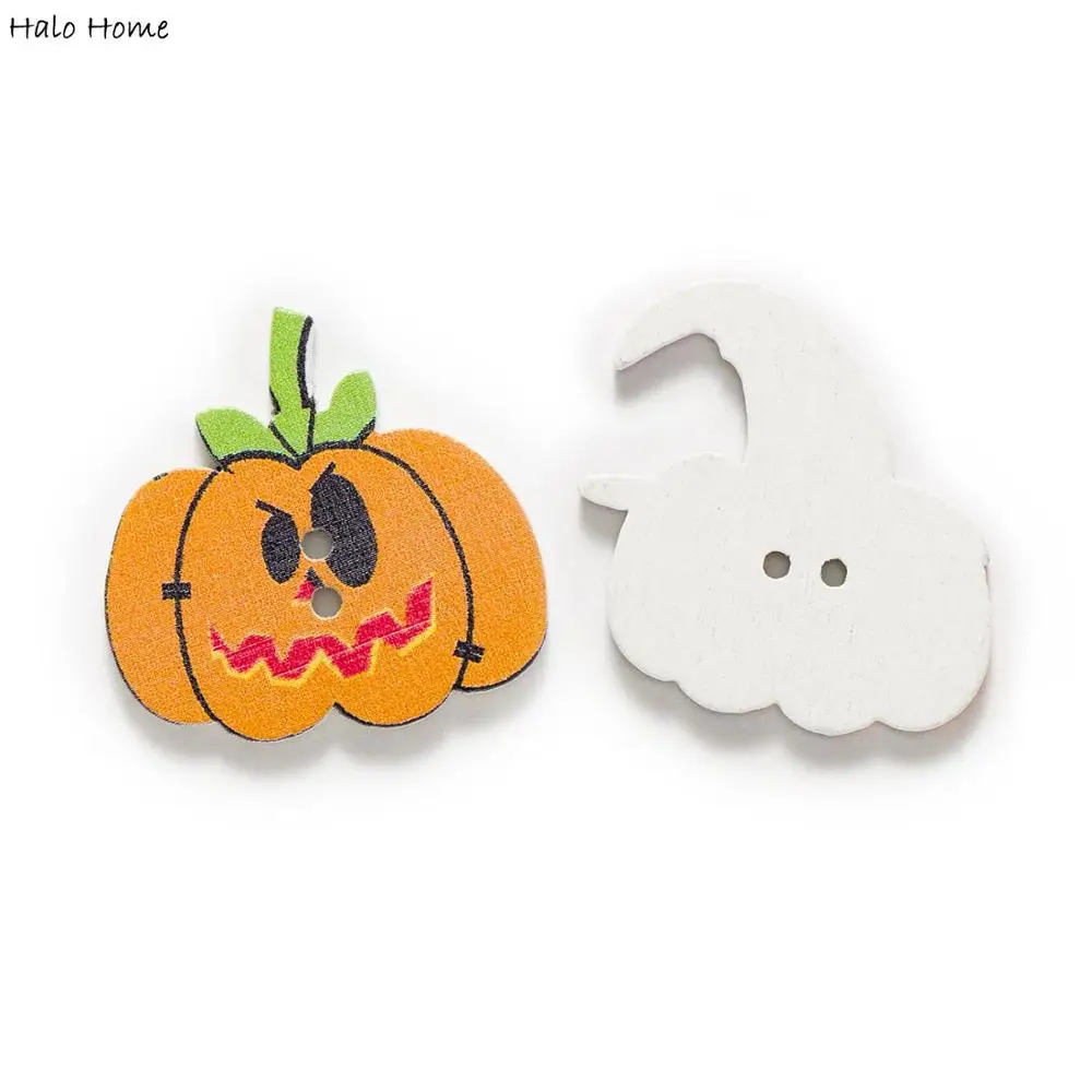 30 sztuk Halloween dynia drewniane guziki do szycia tkaniny Scrapbooking rzemiosło tworzenie kartek akcesoria wystrój domu 14-41mm