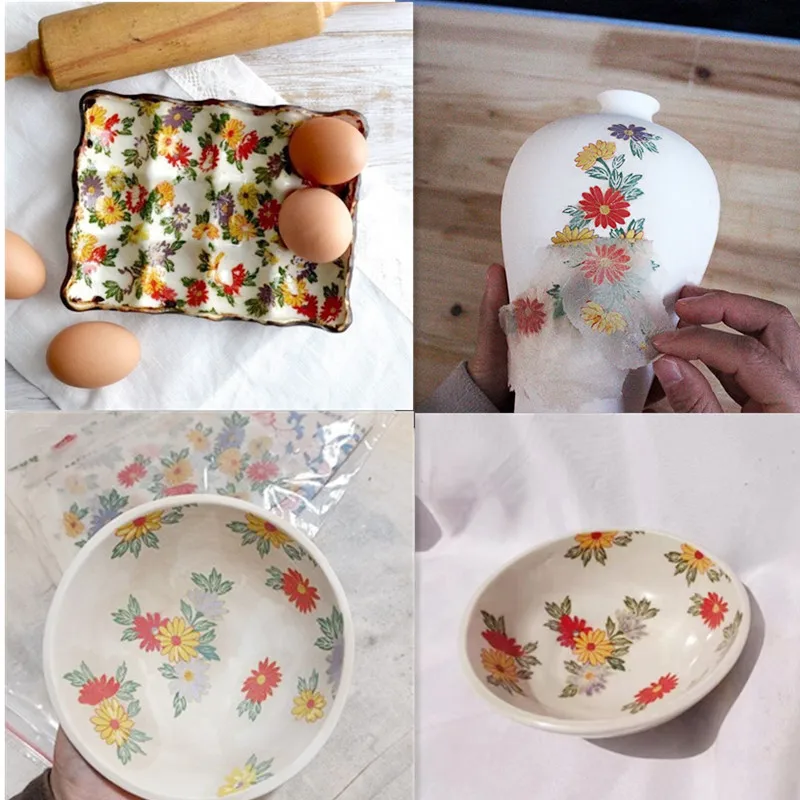 2 sztuk/zestaw ceramiki sztuki kolorowe kwiat papieru ceramiczne Underglaze transferu papierowa naklejka wysokiej temperatury porcelany naklejka
