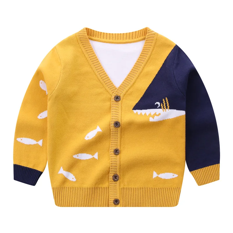 Winter Sweater Kids Cardigan Cotton Knit Cardigan Cartoon Sweater Shark Outerwear Sweater Baby Boy Clothes 2-6Year