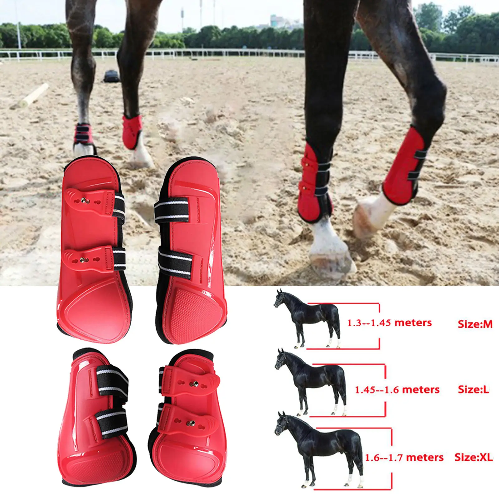 Juego de botas de tendón de caballo, 4 piezas, patas traseras delanteras, entrenamiento, salto, vestido ecuestre, protectores de carcasa de PU, envolturas, Protector Fetlock