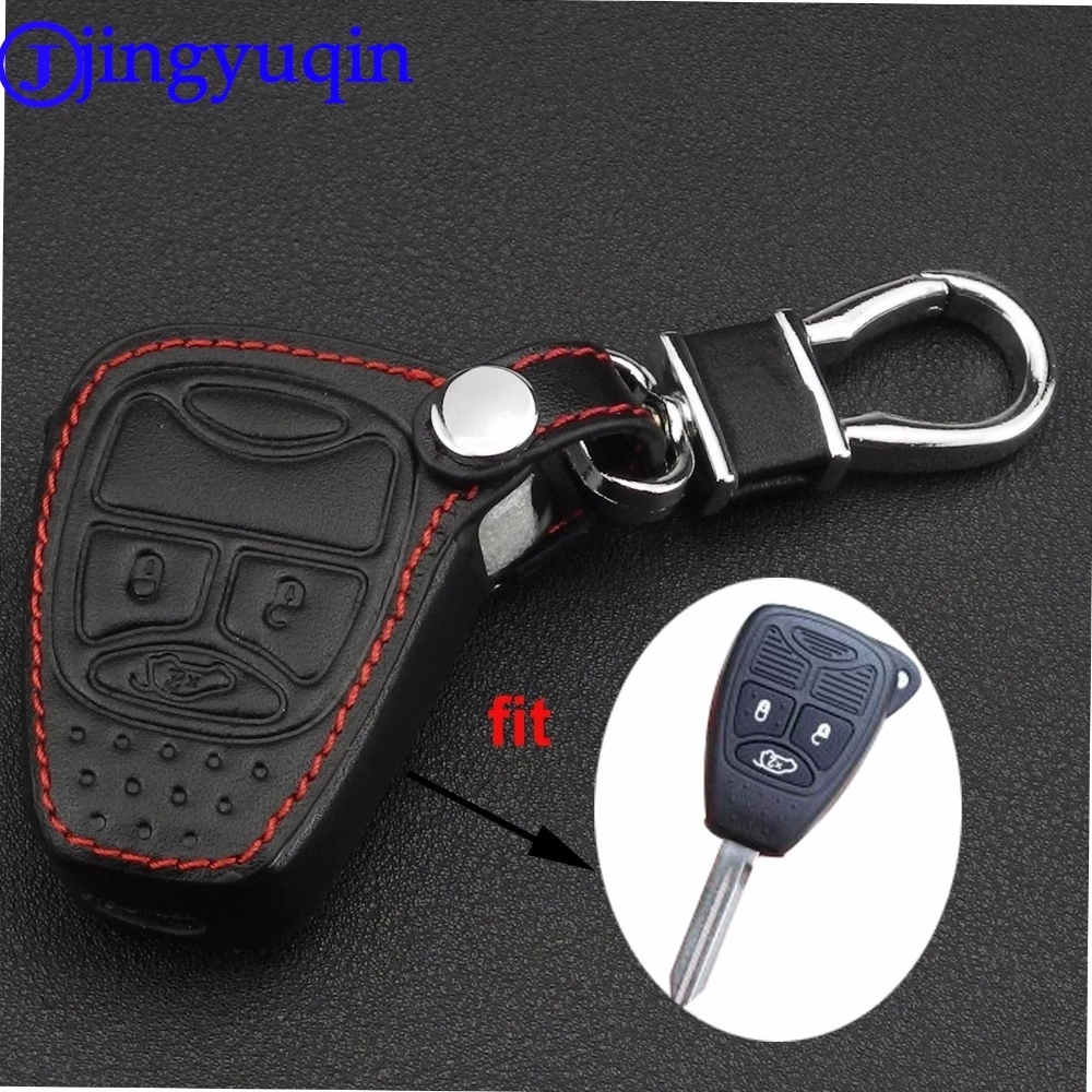 Jingyuqin mando a distancia 3 botones Funda de cuero para llave de coche funda Fob para Chrysler Jeep Dodge Ram calibre Nitro Patriot Pacifica Liberty