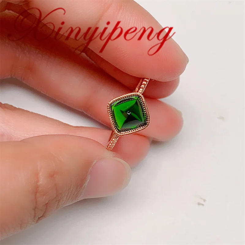 Xin Yipeng real S925 sterling silver plated rose gold inlaid natural diopside ring fine gem jewelry anniversary gift for women