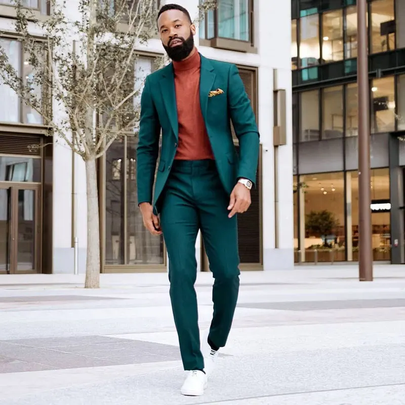 

Dark Green Slim Fit Men's Suit Notched Lapel For Wedding Blazers Custom Made Male Tuxedos Groom Wear Prom Jackets With Pants