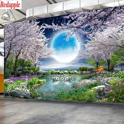 Moon Cherry Blossom Tree Nature Landscape DIY Diamond Embroidery,European Full Diamond Painting Cross Stitch Large Decor