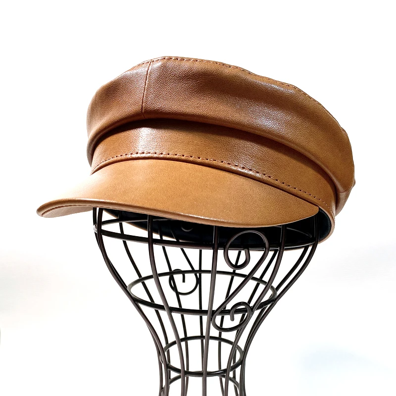 Gorra plana de cuero genuino para hombres y mujeres, moda japonesa, nuevos sombreros simples Unisex con visera, sombrero marrón de alta calidad para estudiantes