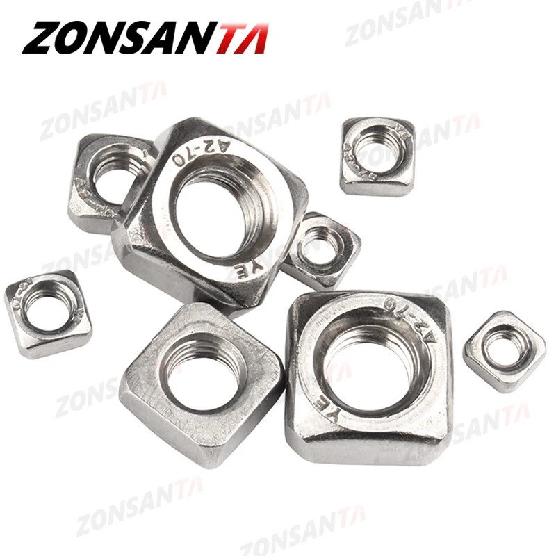 ZONSANTA Square Nuts M3 M4 M5 M6 M8 M10 M12 A2 304 Stainless Steel Din557