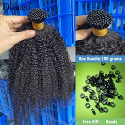 Extensiones de cabello humano virgen brasileño para mujer, pelo Afro rizado, microeslabones de Punta I, puntas a granel, Color negro Natural, 4A, 4B