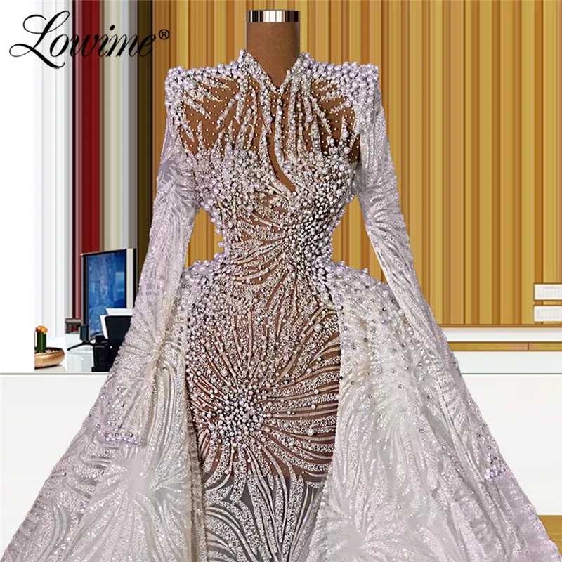 Dubai Plus Size Beaded Evening Dresses Muslim Formal Party Gowns 2021 New Customized Pearls Celebrity Dresses Vestidos Formales