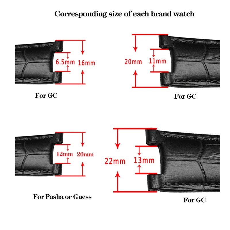 Genuine Leatehr Watchband 20*11mm 20*12mm 22*13mm for GC Guess Car-tier PASHA W3108/HPI004 Watch Strap Butterfly Buckle Bracelet