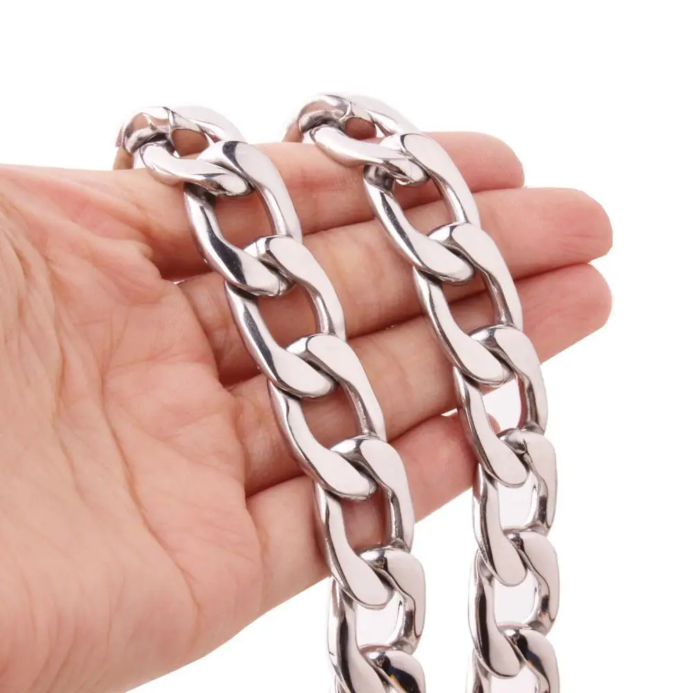 

Granny Chic Men Women 15mm 7-40inch High Polished Silver Color 316L Stainless Steel Curb Cuban Link Chain Necklace Jewelry Gift