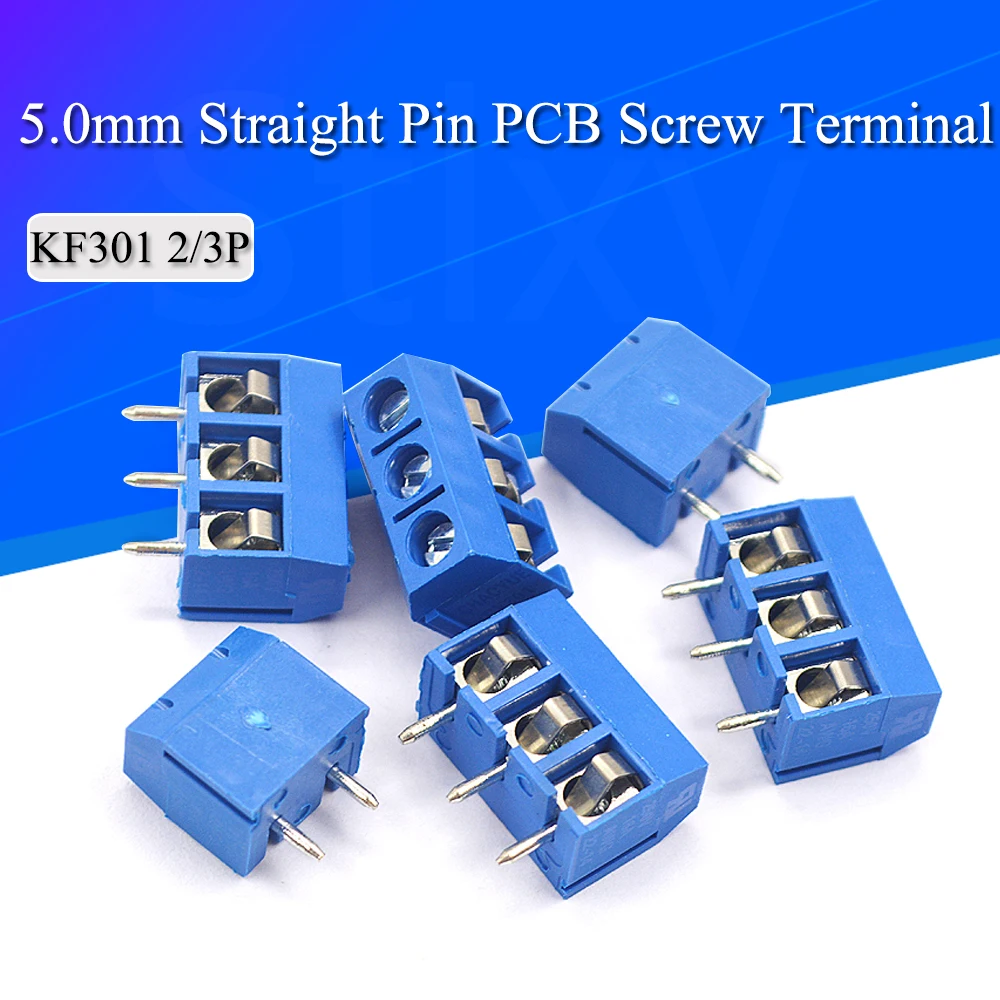 10PCS KF301-2P KF301-5.0-2P KF301 Screw 2Pin 5.0mm Straight Pin PCB Screw Terminal Block Connector KF301-3P