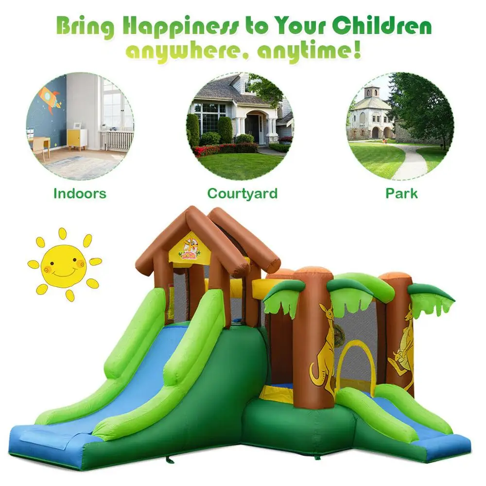 Opblaasbare Jungle Bounce House Kids Dual Slide Springkasteel Bouncer W/Blower